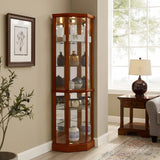 6 Shelf Lighted Corner Curio Cabinet With Adjustable Tempered Glass Shelves And Mirror Back (E26 Light Bulb Not Included) - Furniture Home Direct