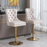 Thick Golden Swivel Velvet Barstools Adjusatble Seat Height From 25-33", Modern Upholstered Bar Stools With Backs Comfortable Tufted For Home Pub And Kitchen Island (Set of 2) - Furniture Home Direct