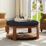Round Ottoman Coffee Table Oversized Tufted Wood Base Black - Furniture Home Direct