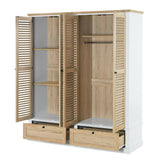4 Shutter Door Wardrobe Armoire with 2 Drawers, Natural + White - Furniture Home Direct