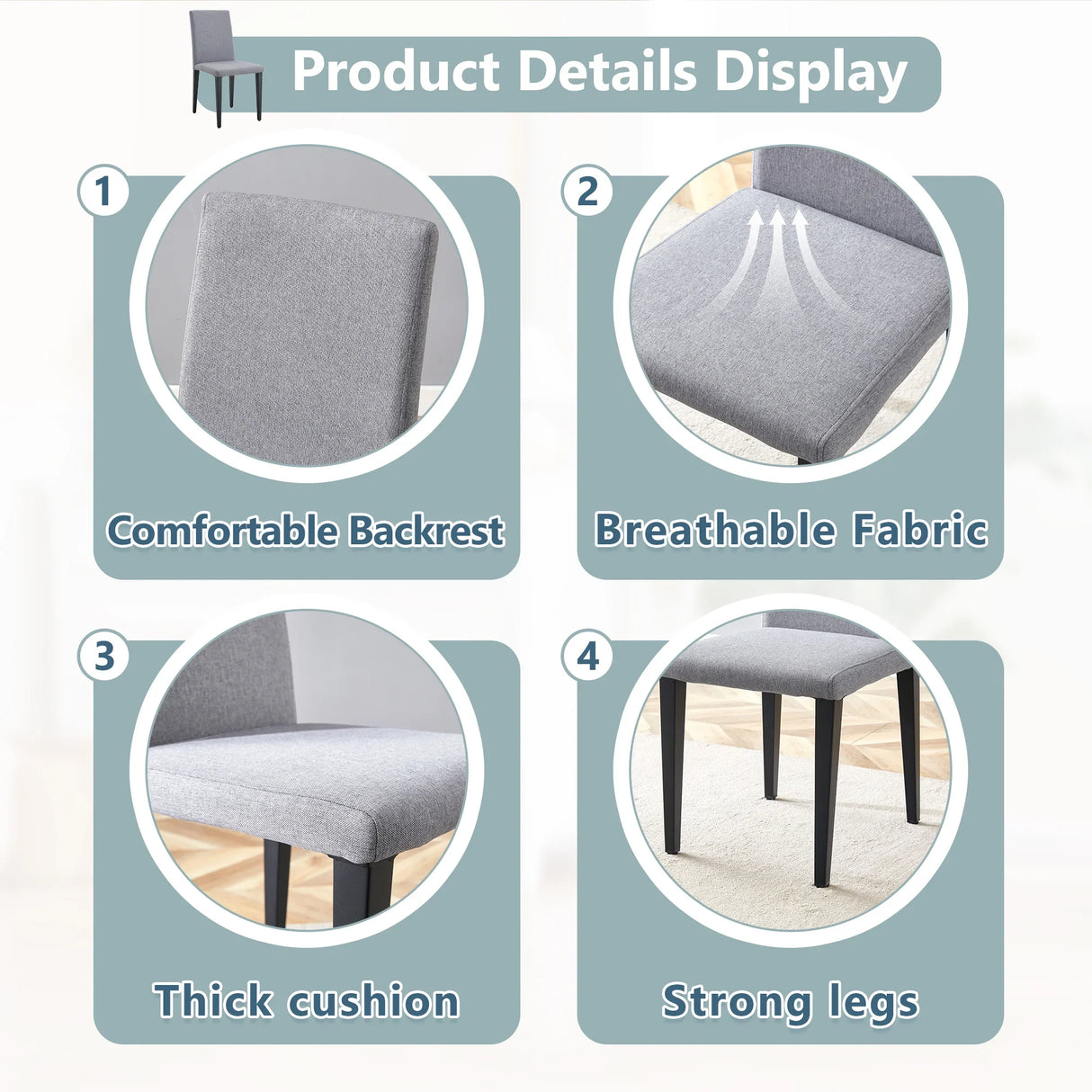Dining Chairs Set Four Light Linen Upholstered Gray - Furniture Home Direct