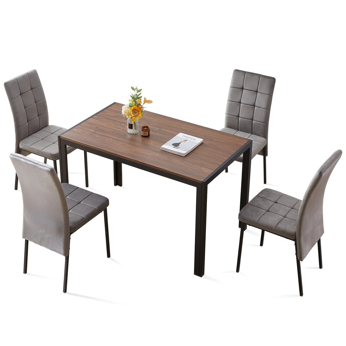 5 Piece Dining Set Including Velvet High Back Nordic Dining Chair & Creative Design Dining Table - Furniture Home Direct