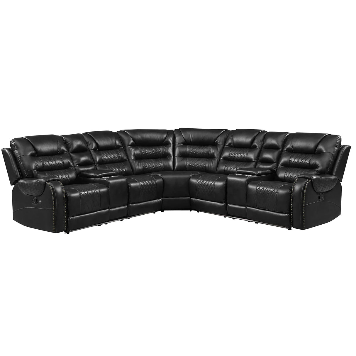 Sectional Sofa Manual Reclining With LED Light Strips Black - Furniture Home Direct