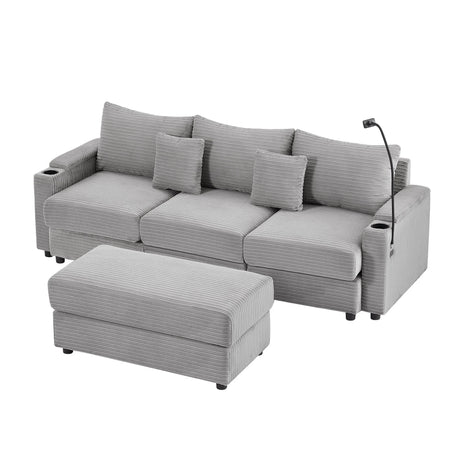 Modern Style Loveseat Sofa Sectional Sofa Couch With Storage Space, A Movable Ottoman, Two USB Ports, Two Cup Holders, A Phone Holder For Living Room - Furniture Home Direct