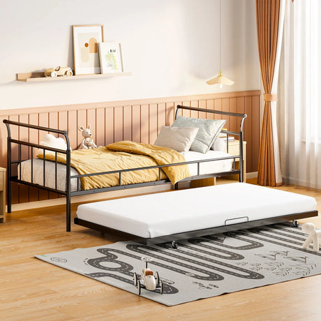 Daybed With Curved Handle Design And Trundle - Furniture Home Direct
