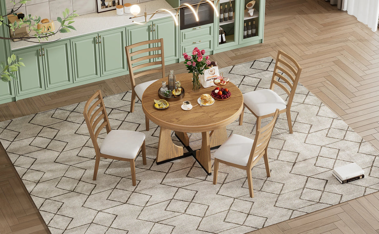 Dining Set Round Wood Table With Ladder Back Chairs Natural - Furniture Home Direct