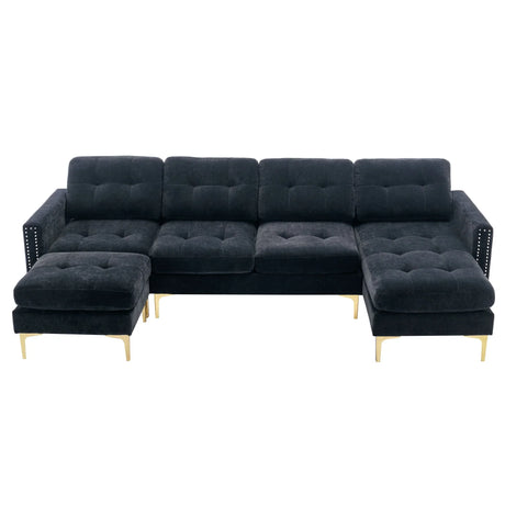 Modern L - Shape Convertible Sectional Sofa With Movable Ottoman - Furniture Home Direct