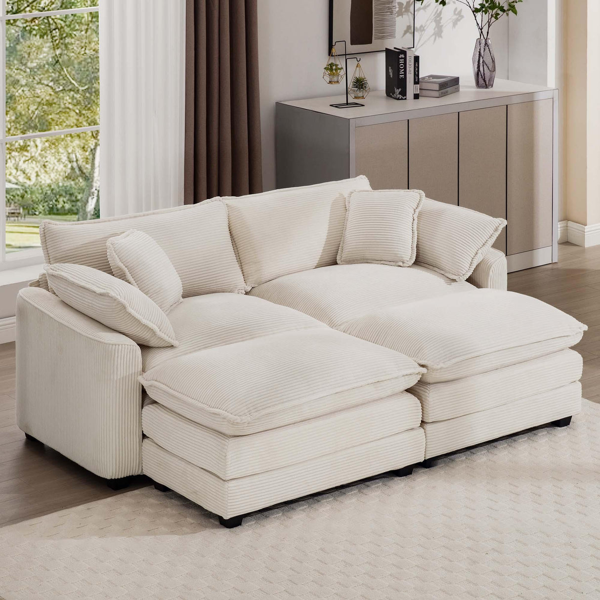 Modern Oversized Modular Cushion Sofa With Ottoman, Low Back, Deep Seating Sofa Set - Furniture Home Direct