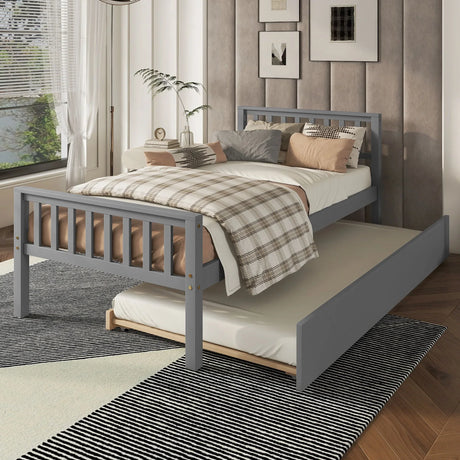 Twin Bed With Trundle, Platform Bed Frame With Headboard And Footboard, For Bedroom Small Living Space, No Box Spring Needed - Furniture Home Direct