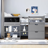 Low Loft Bed With Rolling Desk, Shelf And Drawers - Furniture Home Direct