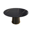 Modern Artificial Stone Round Metal Iron Base Dining Table, Can Accommodate 8 People, (Not Including Chairs) - Black - Furniture Home Direct