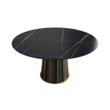 Modern Artificial Stone Round Metal Iron Base Dining Table, Can Accommodate 8 People, (Not Including Chairs) - Black - Furniture Home Direct