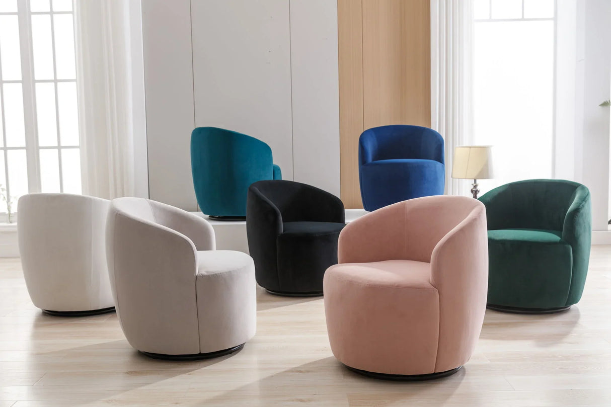 Velvet Fabric Swivel Accent Armchair Barrel Chair With Powder Coating Metal Ring - Furniture Home Direct