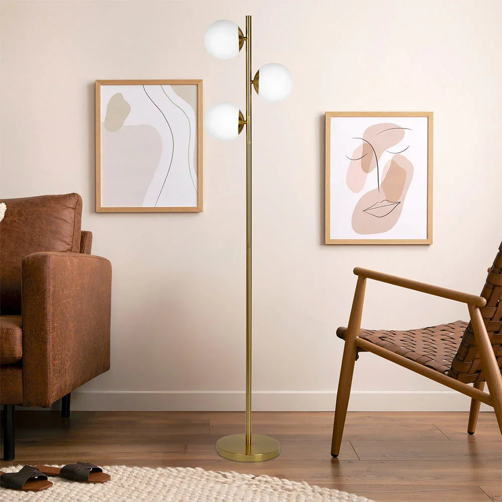 Brilliance - Modern Floor Lamp, Opal Shades And Round Base - Clear / Gold - Furniture Home Direct