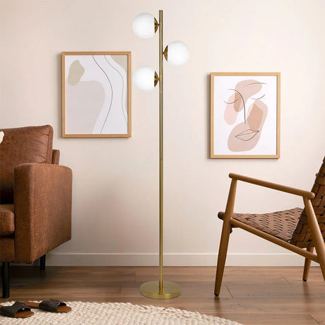 Brilliance - Modern Floor Lamp, Opal Shades And Round Base - Clear / Gold - Furniture Home Direct