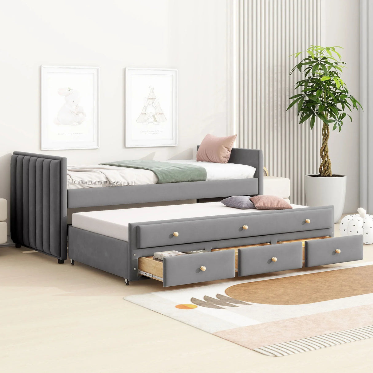 Upholstered Daybed With Trundle And Drawers - Furniture Home Direct