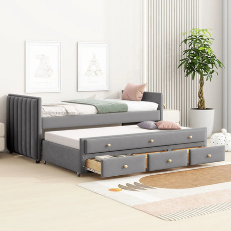 Upholstered Daybed With Trundle And Drawers - Furniture Home Direct