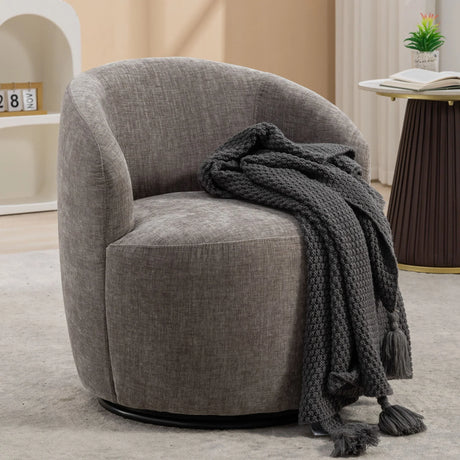 Chenille Fabric Swivel Accent Armchair Barrel Chair With Powder Coating Metal Ring - Furniture Home Direct