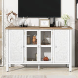 Retro TV Stand With 3 Spacious Cabinets, Glass Cabinet Doors And Anti-Tip Device - Furniture Home Direct