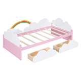 Twin Size Bed With Clouds And Rainbow Decor - Pink / White - Furniture Home Direct