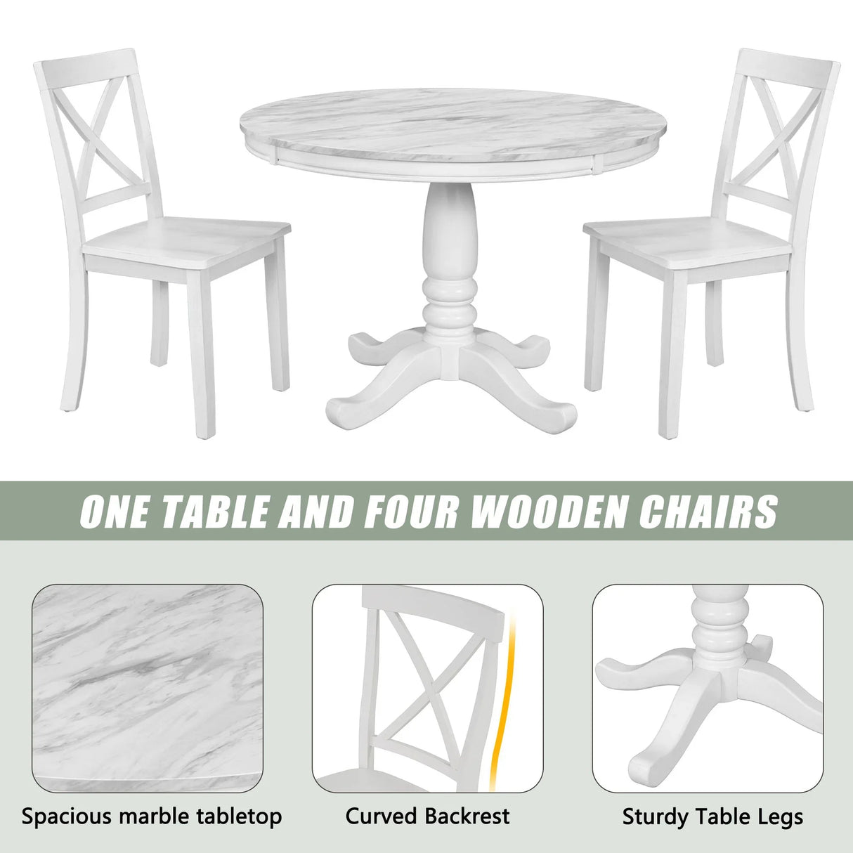 5 Pieces Dining Table And Chairs Set For 4 Persons, Kitchen Room Solid Wood Table With 4 Chairs - Furniture Home Direct