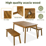 3 Pieces Acacia Wood Table Bench Dining Set For Outdoor & Indoor Furniture With 2 Benches, Picnic Beer Table For Patio, Porch, Garden, Poolside - Natural - Furniture Home Direct