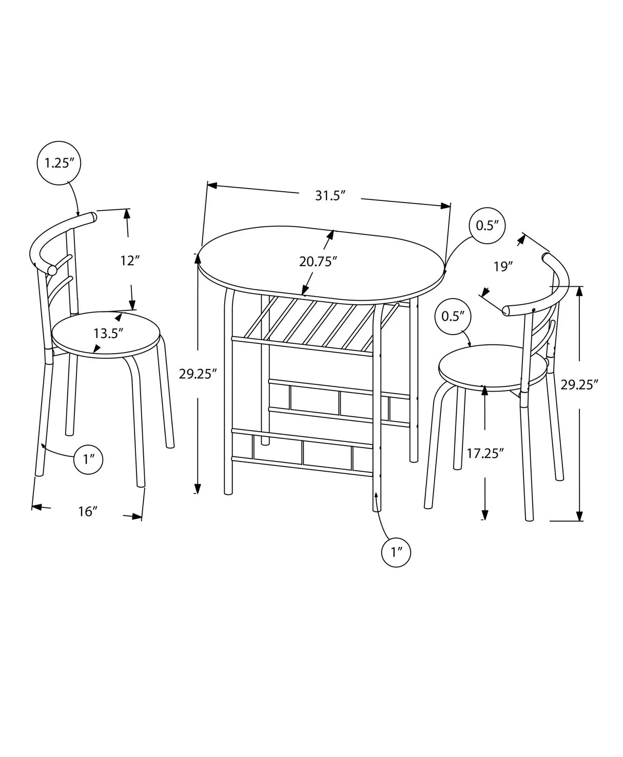 3 Pieces Dining Table Set, Small, Contemporary & Modern - Furniture Home Direct