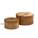 Vintage Fashion Style Cylindrical Nesting Coffee Table Set With Vertical Textured Embossed Design - Natural - Furniture Home Direct