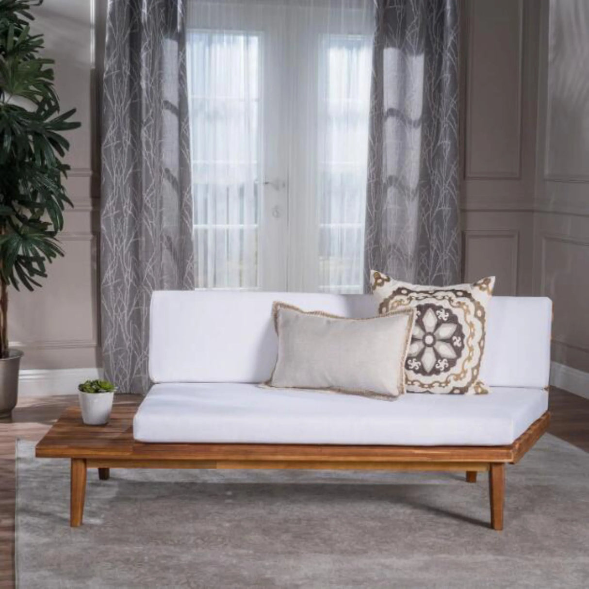 2 Seater Sofa with Water Resistant Cushions in Acacia Wood - White - Furniture Home Direct