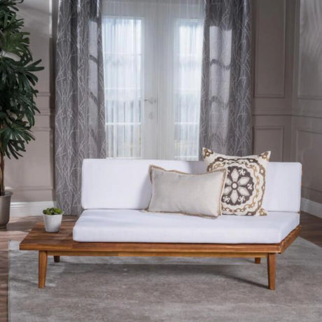 2 Seater Sofa with Water Resistant Cushions in Acacia Wood - White - Furniture Home Direct