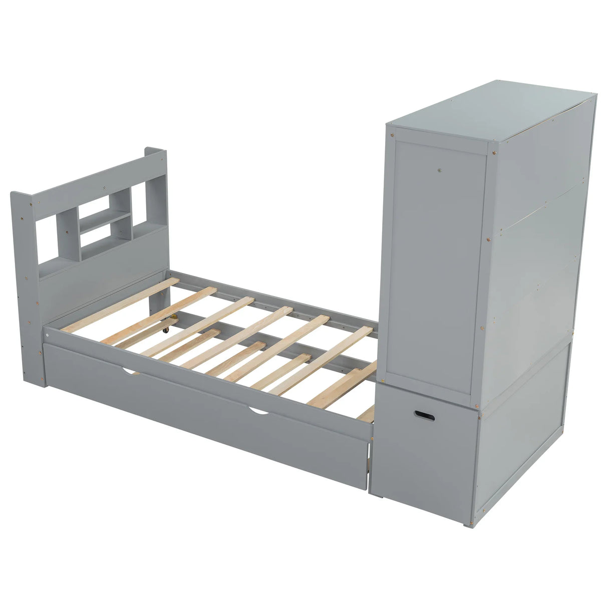 Twin Platform Bed With Storage Headboard Shelves Gray - Furniture Home Direct
