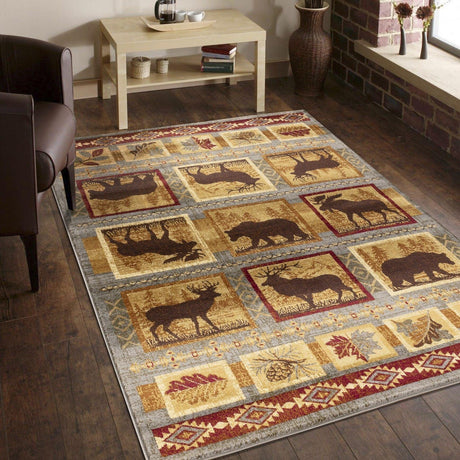 Nature's Nest - 5'3" X 7'3" Lodge Area Rug - Multi, Blue - Furniture Home Direct