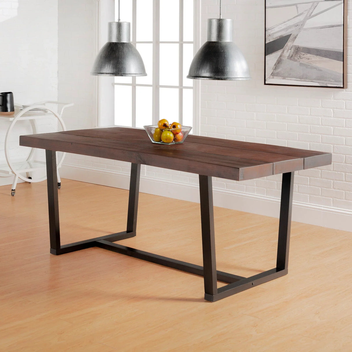 Modern Distressed Solid Wood And Metal Open Frame Dining Table - Furniture Home Direct