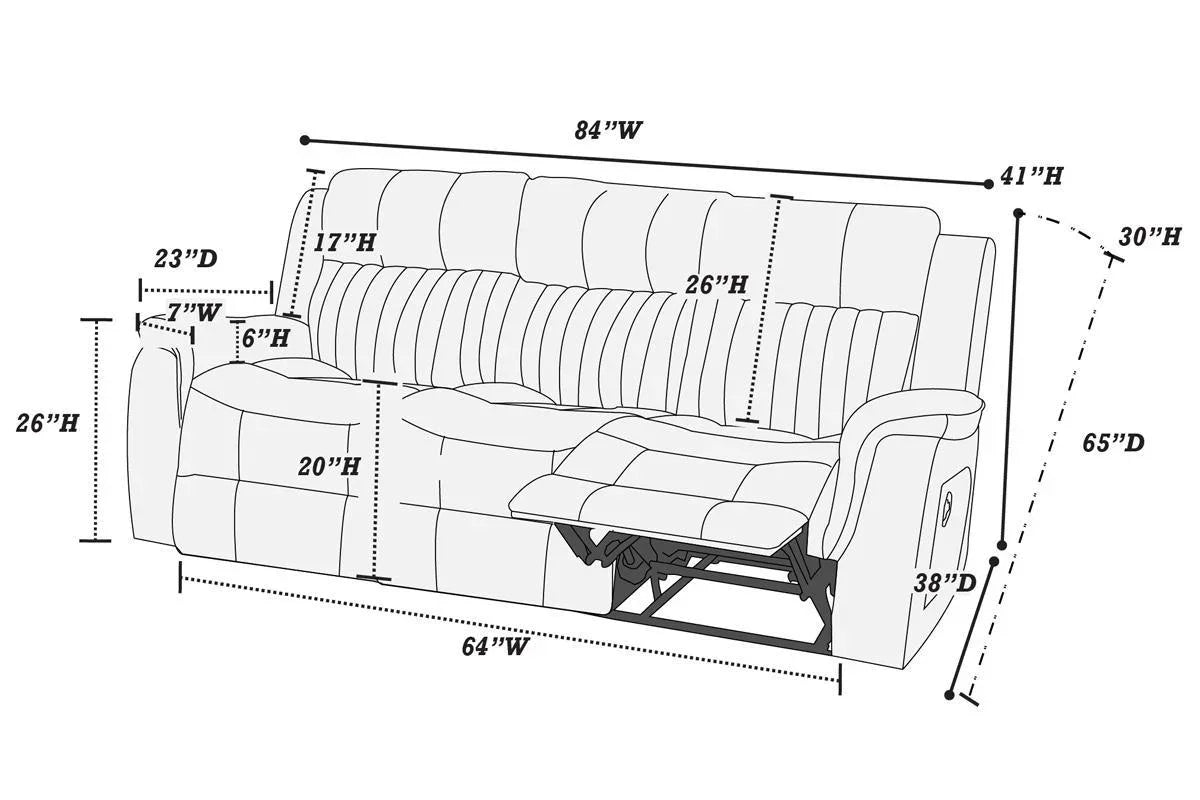 Reclining Sofa Manual Motion Faux Leather Contemporary Gray - Furniture Home Direct