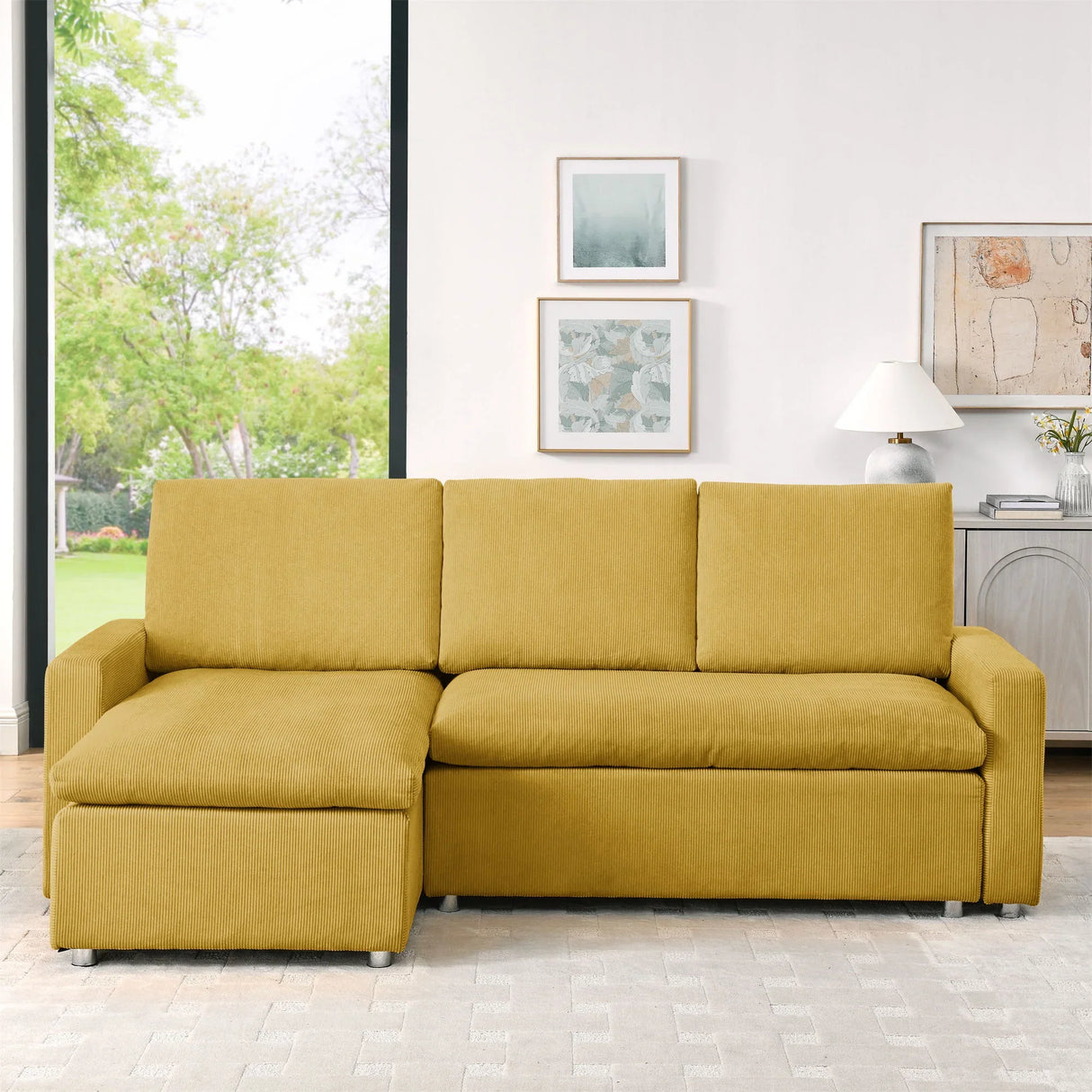 Convertible L Shaped Sleeper Sofa Bed With Reversible Chaise And Storage - Furniture Home Direct