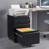 Contemporary Black 3 Drawer Mobile Filing Cabinet With Lock, Metal Office Storage For Legal / Letter Size - Furniture Home Direct