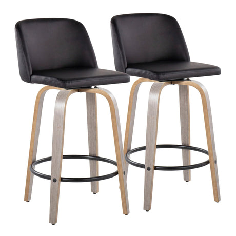 Toriano - Contemporary Fixed Height Counter Stool With Swivel & Round Footrest (Set of 2) - Furniture Home Direct