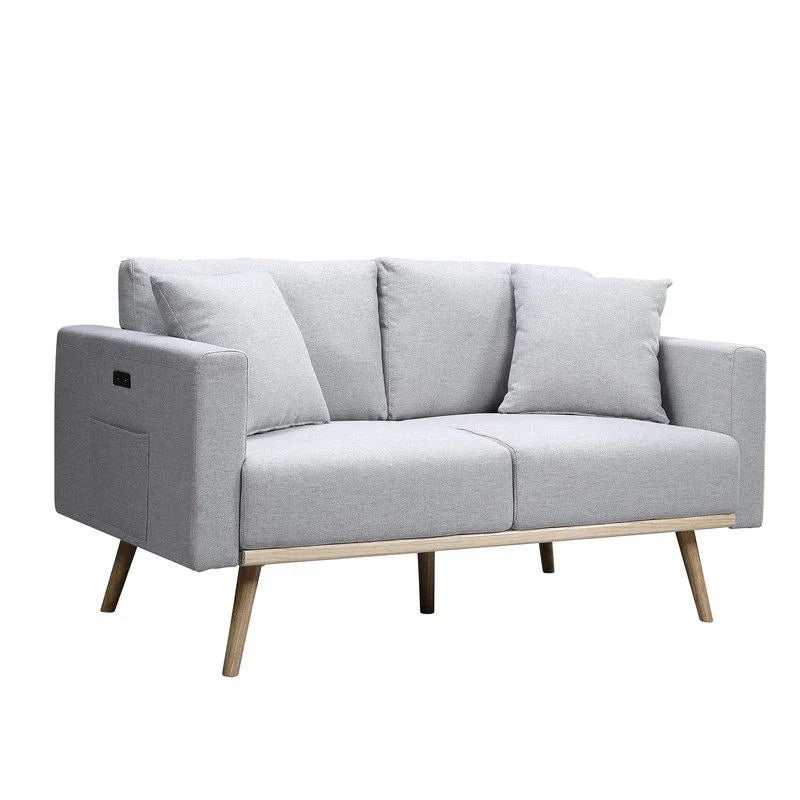 Easton - Linen Fabric Loveseat With USB Charging Ports Pockets And Pillows - Furniture Home Direct