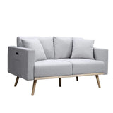 Easton - Linen Fabric Loveseat With USB Charging Ports Pockets And Pillows - Furniture Home Direct