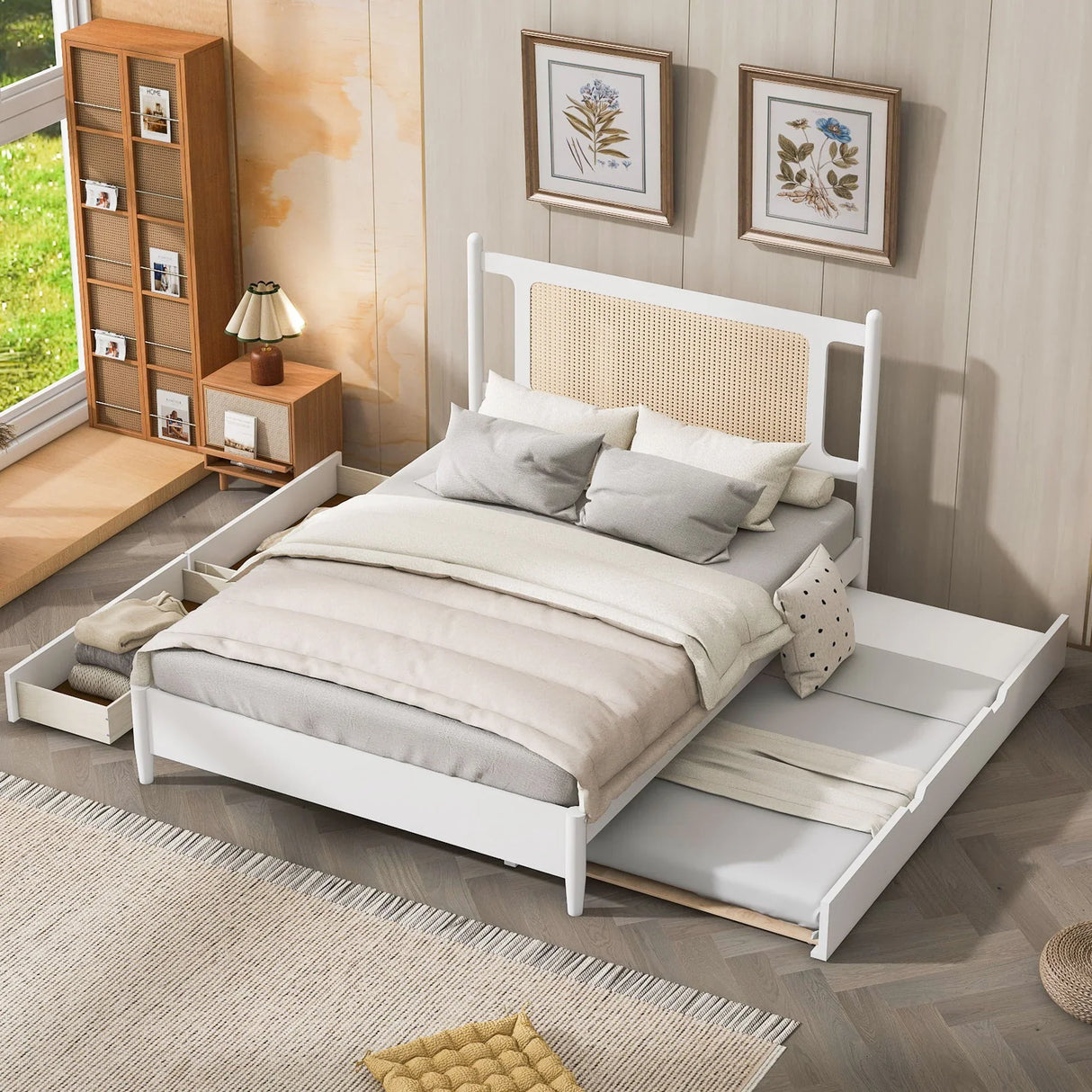 Platform Bed With 2 Big Drawers & Trundle - Furniture Home Direct