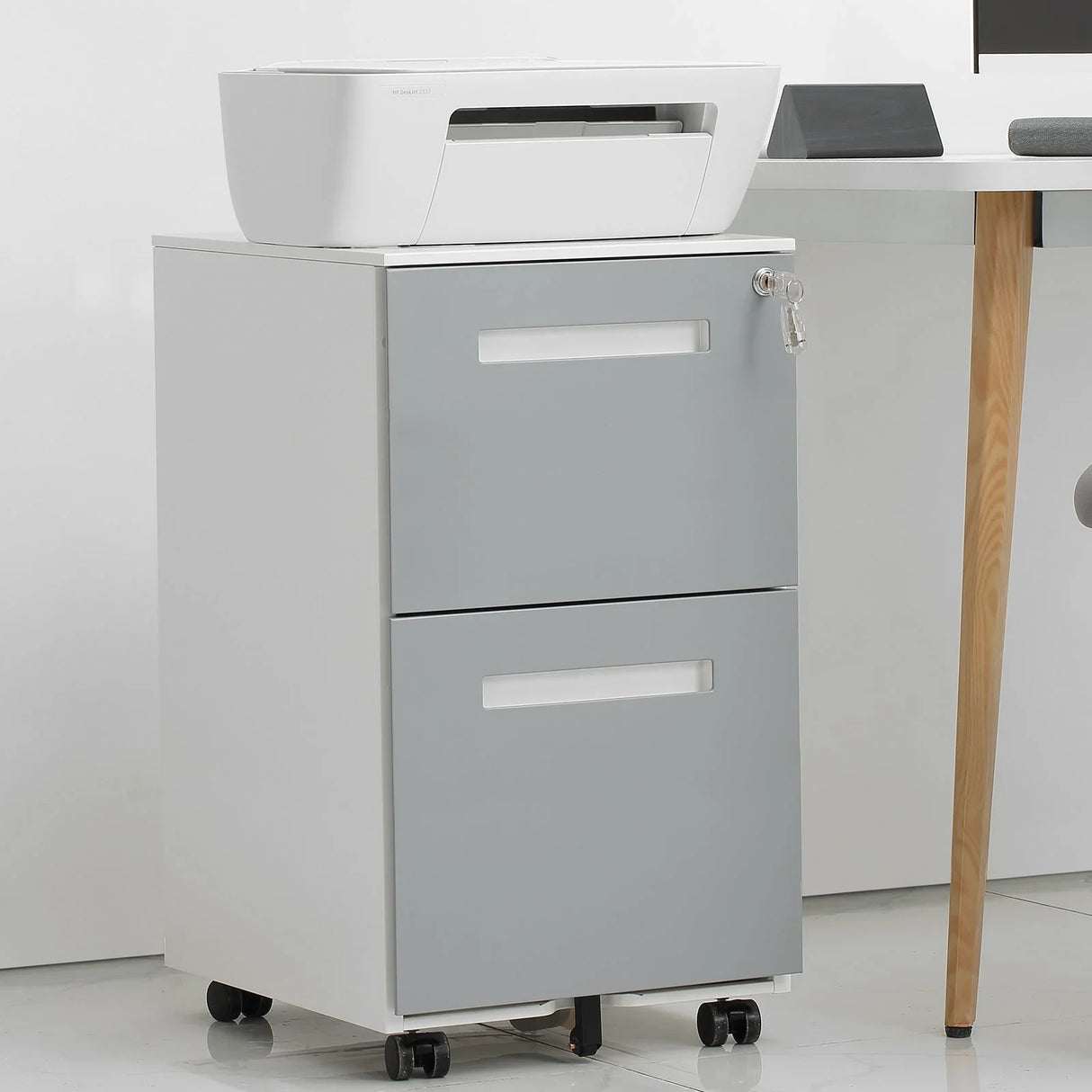 3 Drawer Mobile Locking File Cabinet, Rolling Filing Cabinet For Letter / A4 Size With 5 Wheels - Gray - Furniture Home Direct