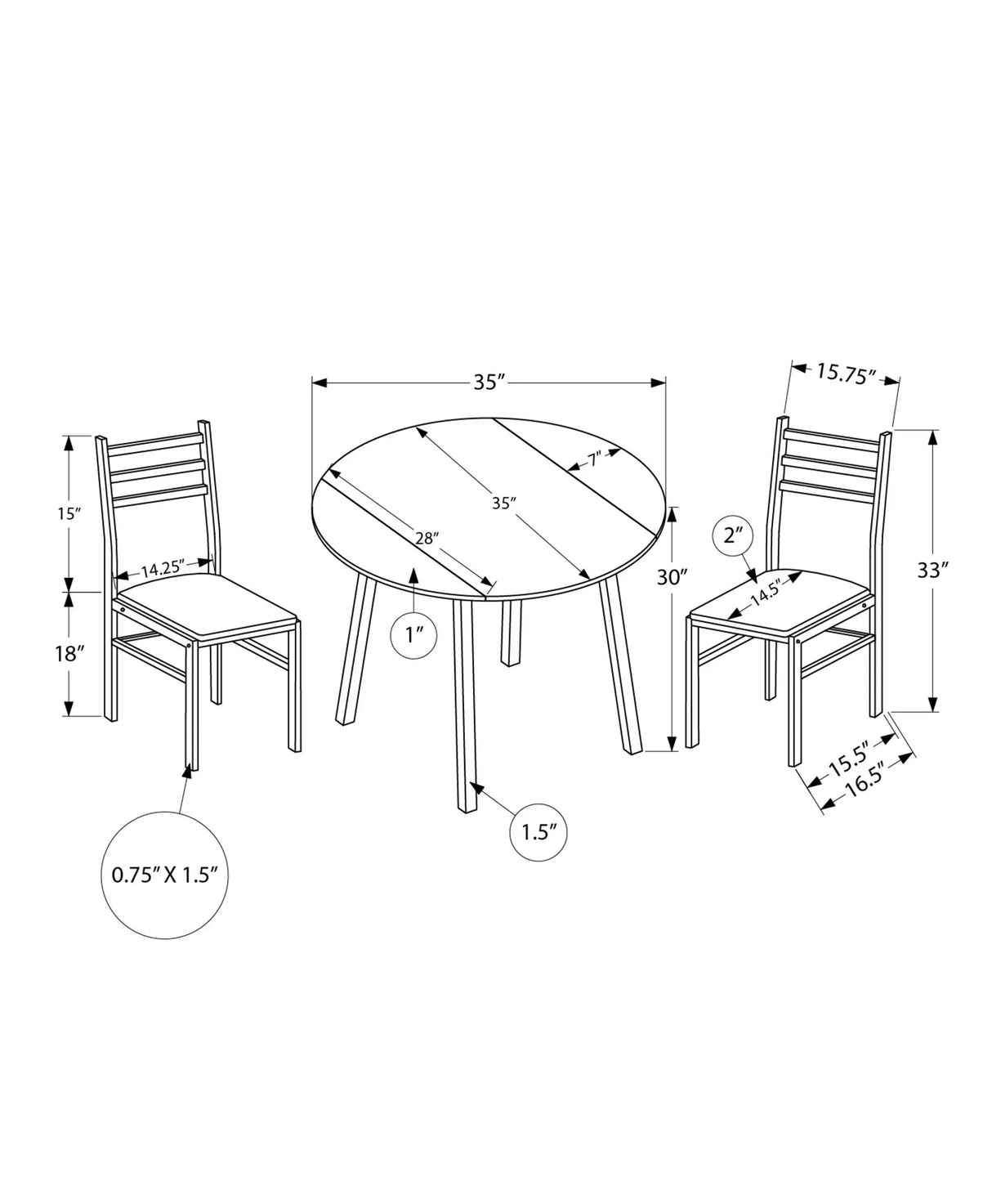 3 Pieces Dining Table Set, Small, Drop Leaf, Contemporary & Modern - Furniture Home Direct