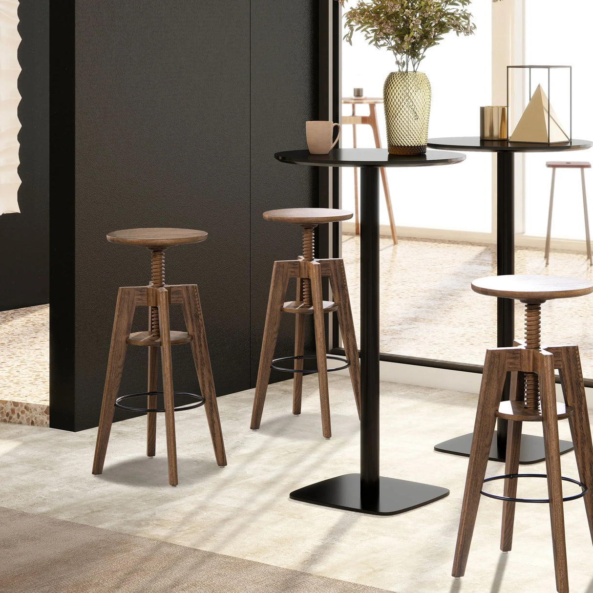 Spencer - Minimalist Oak Adjustable Bar Counter Stool - Walnut Brown Oak - Furniture Home Direct