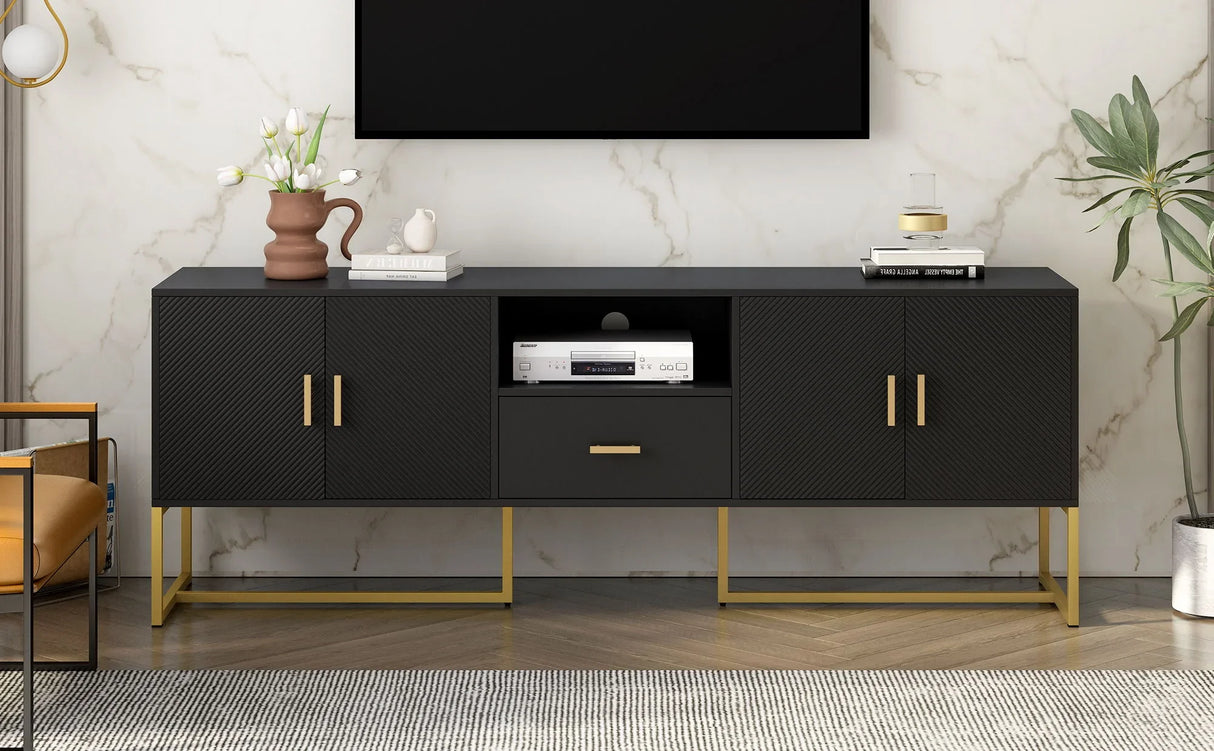 TV Cabinet With 1 Drawer, 2 Cabinets, Handles And Anti-Tip Device - Furniture Home Direct