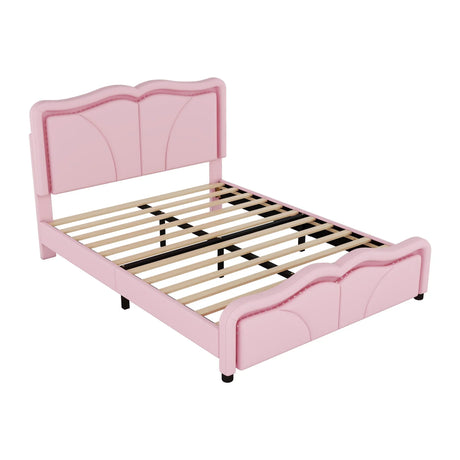 Upholstered Platform Bed & Curve Shaped And Height Adjustable Headboard, LED Light Strips - Furniture Home Direct