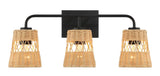 Moonlit - 3 Lights Wall Sconce With Shade, Bathroom Lighting Fixtures Over Mirror - Black / Rattan - Furniture Home Direct