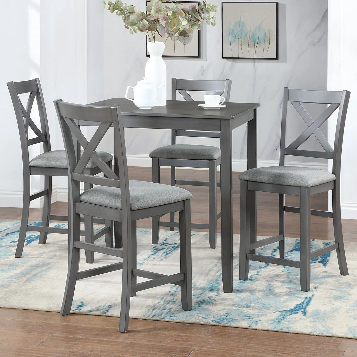 5 Piece Dining Table Set, Wooden Dining Square Table Set For 4 - Furniture Home Direct