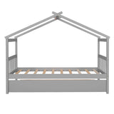 Wooden House Bed With Twin Size Trundle - Furniture Home Direct