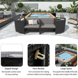 Spa Surround Spa Frame Quadrilateral Outdoor Rattan Sectional Sofa Set With Mini Sofa, Wooden Seats And Storage Spaces - Furniture Home Direct