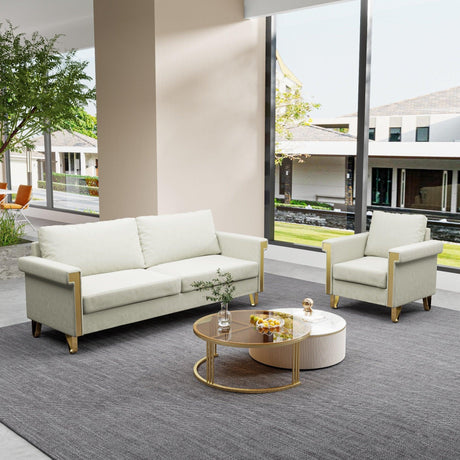 Sofa and Chair Velvet Elegant Living Room Two Piece - Beige - Furniture Home Direct